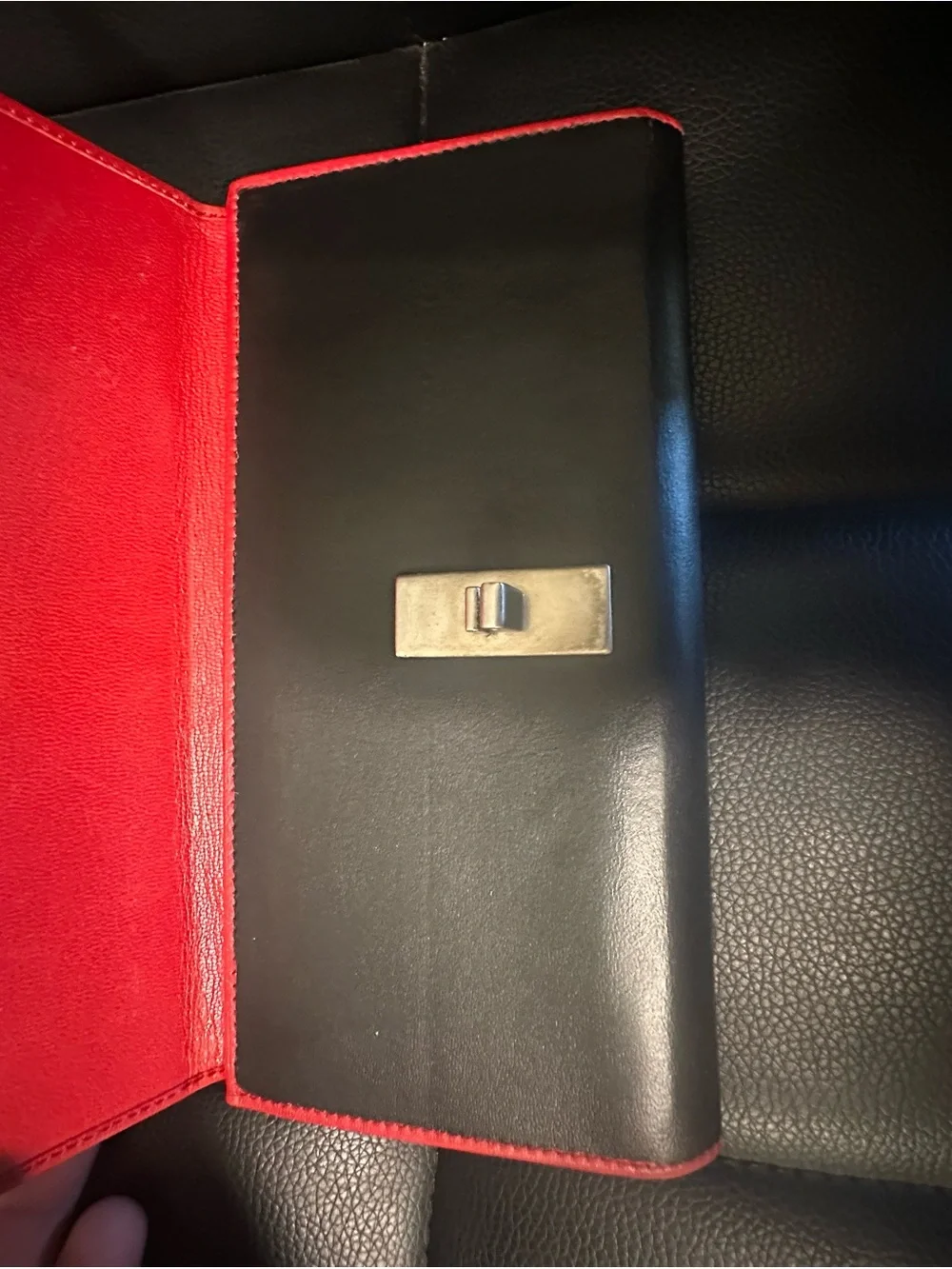 Gucci Green and Black Leather Clutch with Red Trim